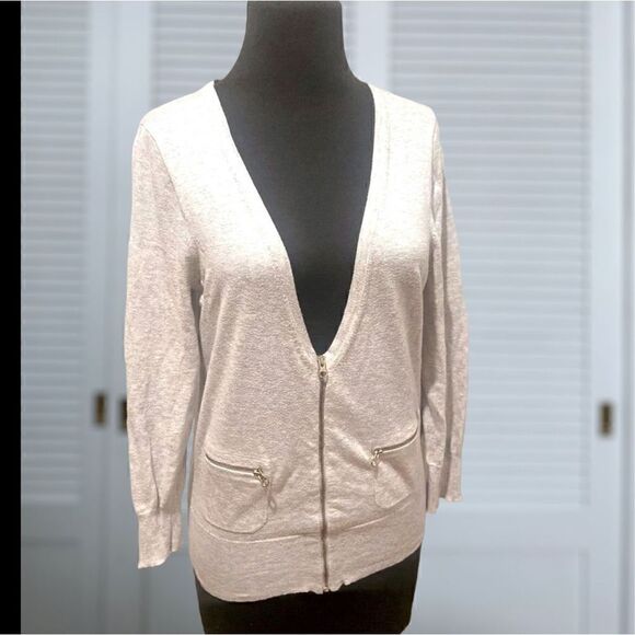 J Crew Pima Cotton Gold Zipper Pocket Cardigan Sweater Teal Blue SZ M. - Picture 4 of 8